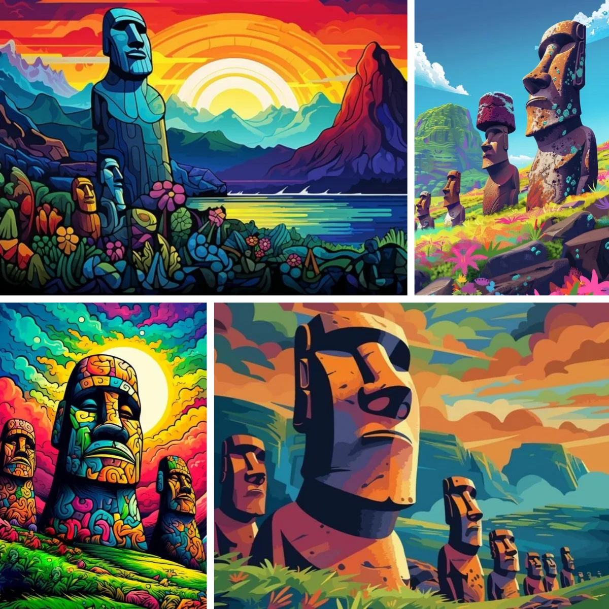 

Diamond Painting Easter Island Moai Statues DIY Square Vintage Chile Travel Poster Embroidery Rhinestone Picture Needlework