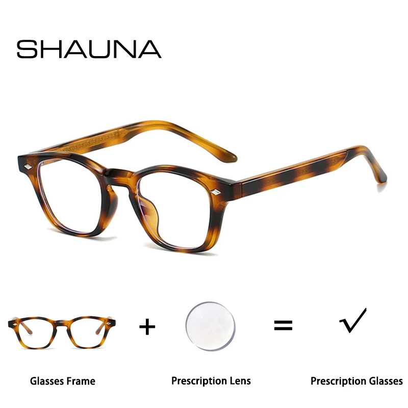 

SHAUNA Retro TR90 Cat Eye Rivets Men Women Prescription Glasses Myopia/Hyperopia/Progressive Optical Lens with Recipe