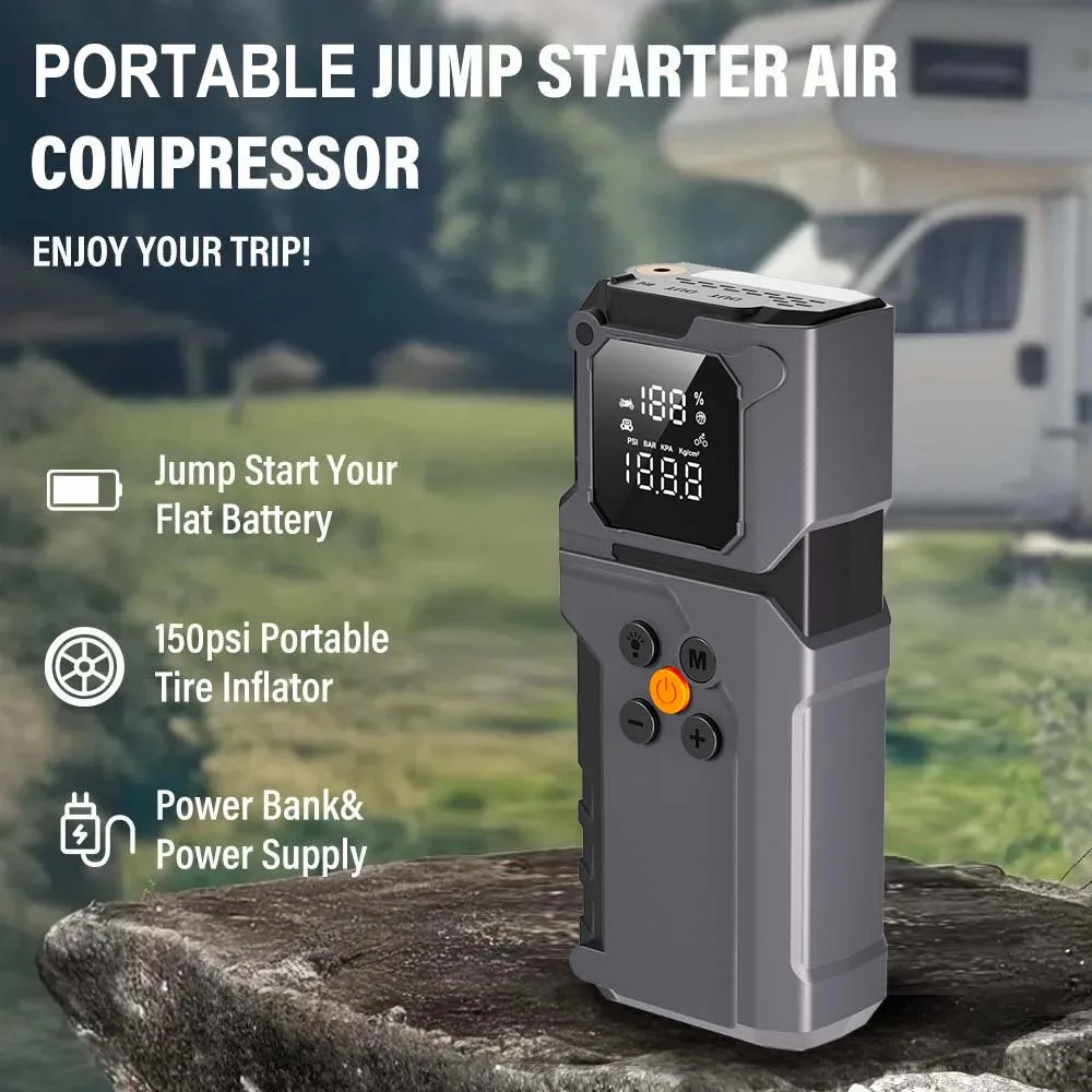GKFLY 4 In 1 4000A 7000A Jump Starter 150PSI Pump Air Compressor 59.2Wh Power Bank 12V Starting Device Digital Tire Inflator