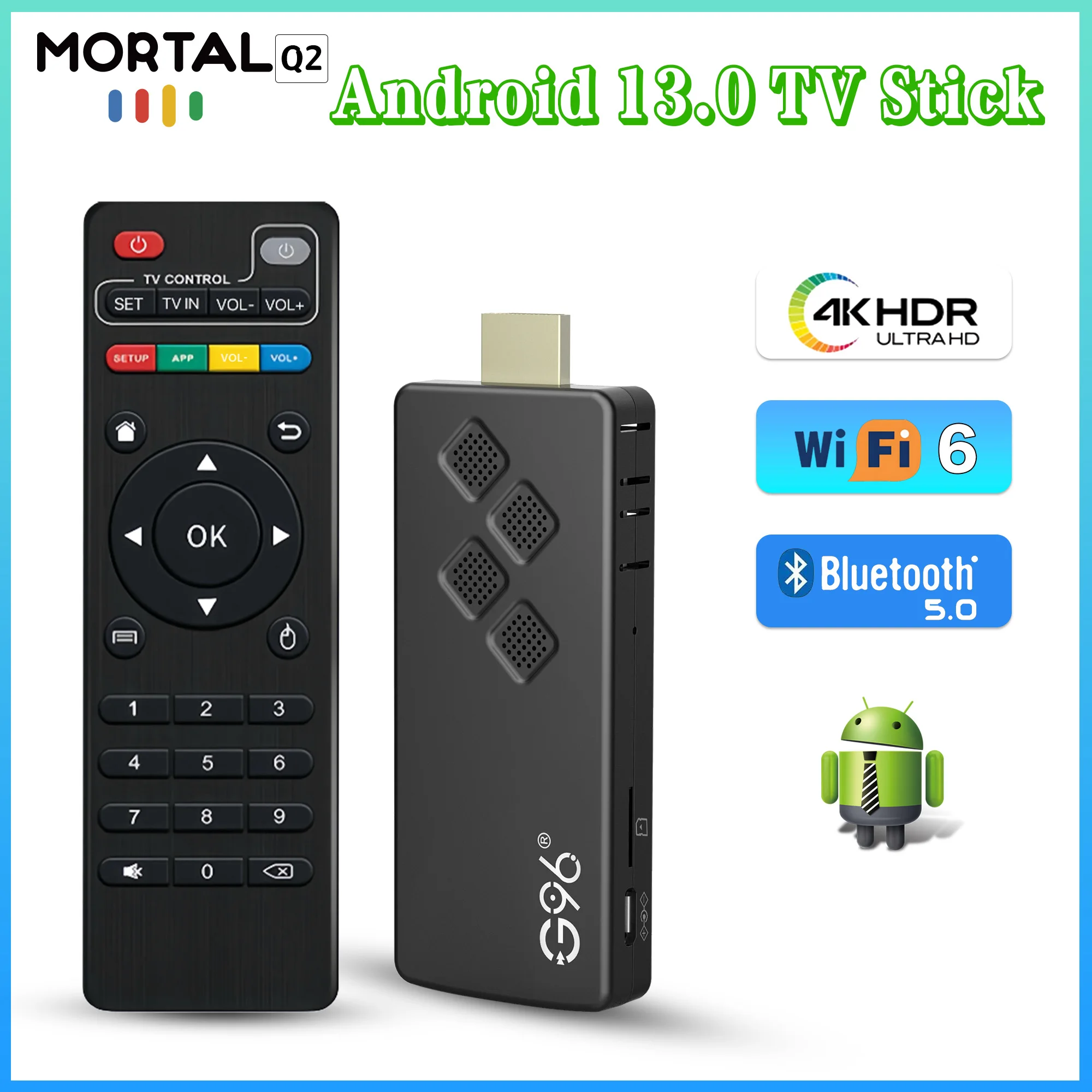 G96 high-performance android 13.0 8k ATV H313 2GB RAM 8GB ROM Q2 smart TV Stick infrared remote control tv stick Dual Wifi