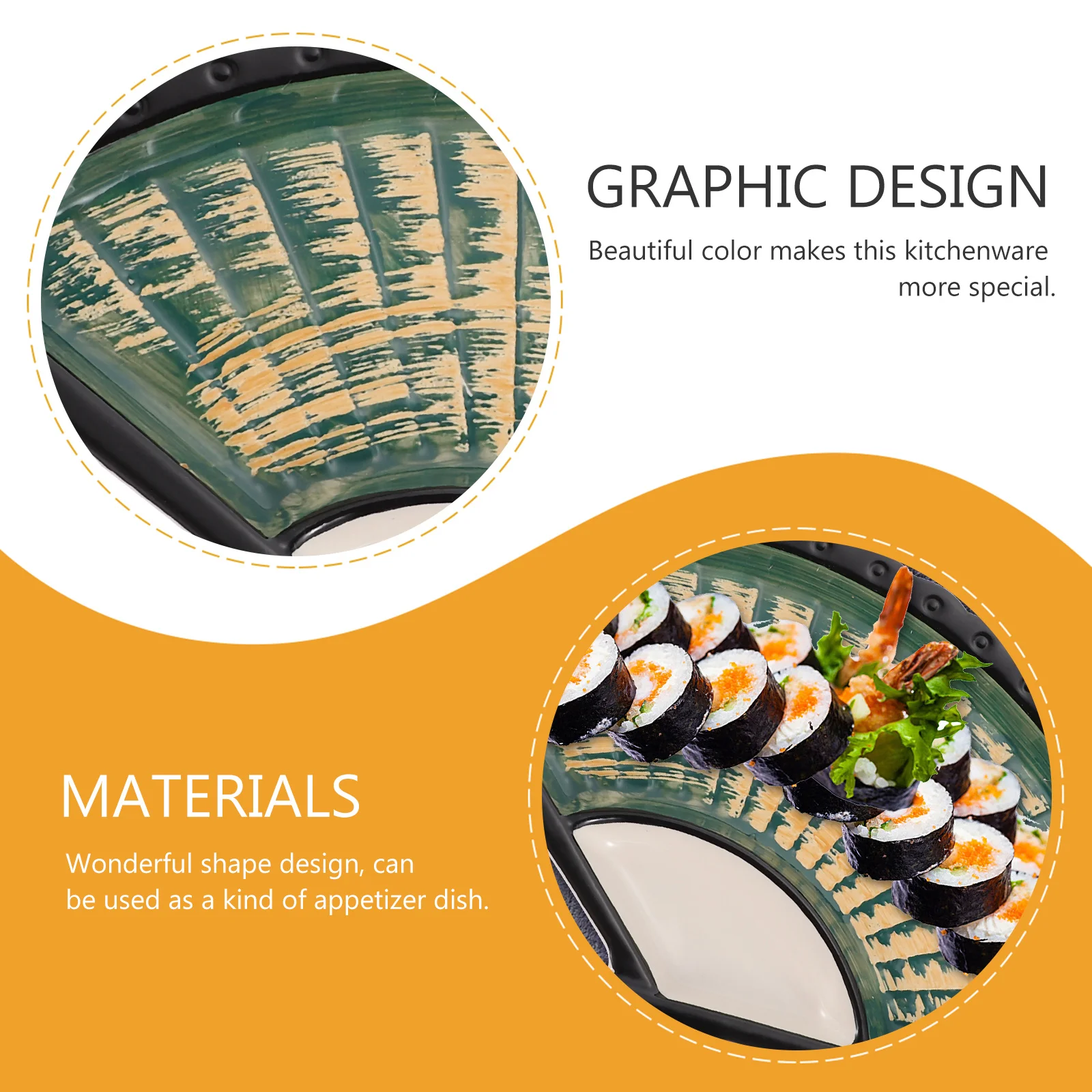 

Ceramic Dumpling Plate Sushi Tray with Sector Design Storage Container for Sauce Oriental Style Snack Flatware Home Restaurant