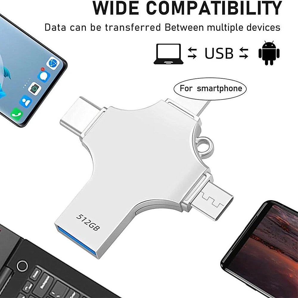 Chiavetta USB per iPhone 256 GB 512 GB 1 TB 2 TB per iPhone Pro Plus MAX iPad Mac Archiviazione esterna multifunzionale per telefoni Android iOS