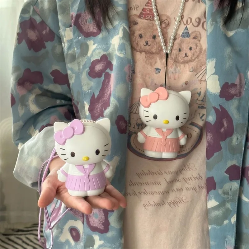 

Cute Hello Kitty Hanging Neck Leafless Fan Outdoor Portable Dormitory Office Electric Fan Handheld Small USB Charging.