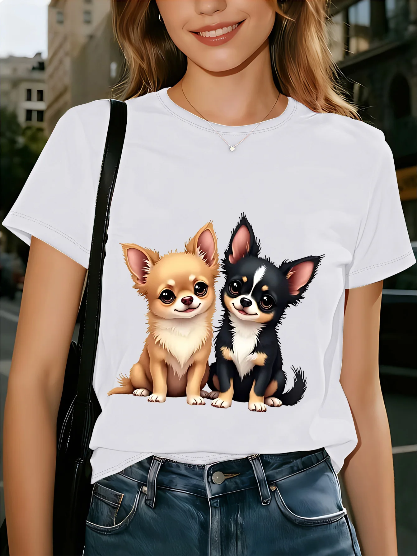 Cute Two Chihuahua Puppy Graphic Print Kids Tee Boys Girls Family Matching Cotton Crew Neck Short Sleeve Soft Summer Tee
