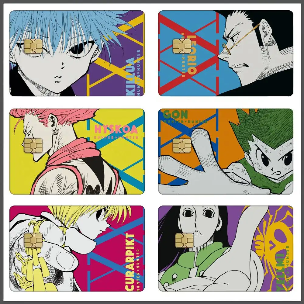 هنتر X هنتر أنيمي بطاقة ملصقات ملصق مائي 4 قطعة بولي كلوريد الفينيل جلود بطاقة الائتمان القابلة للإزالة ذاتية اللصق طبقة رقيقة واقية