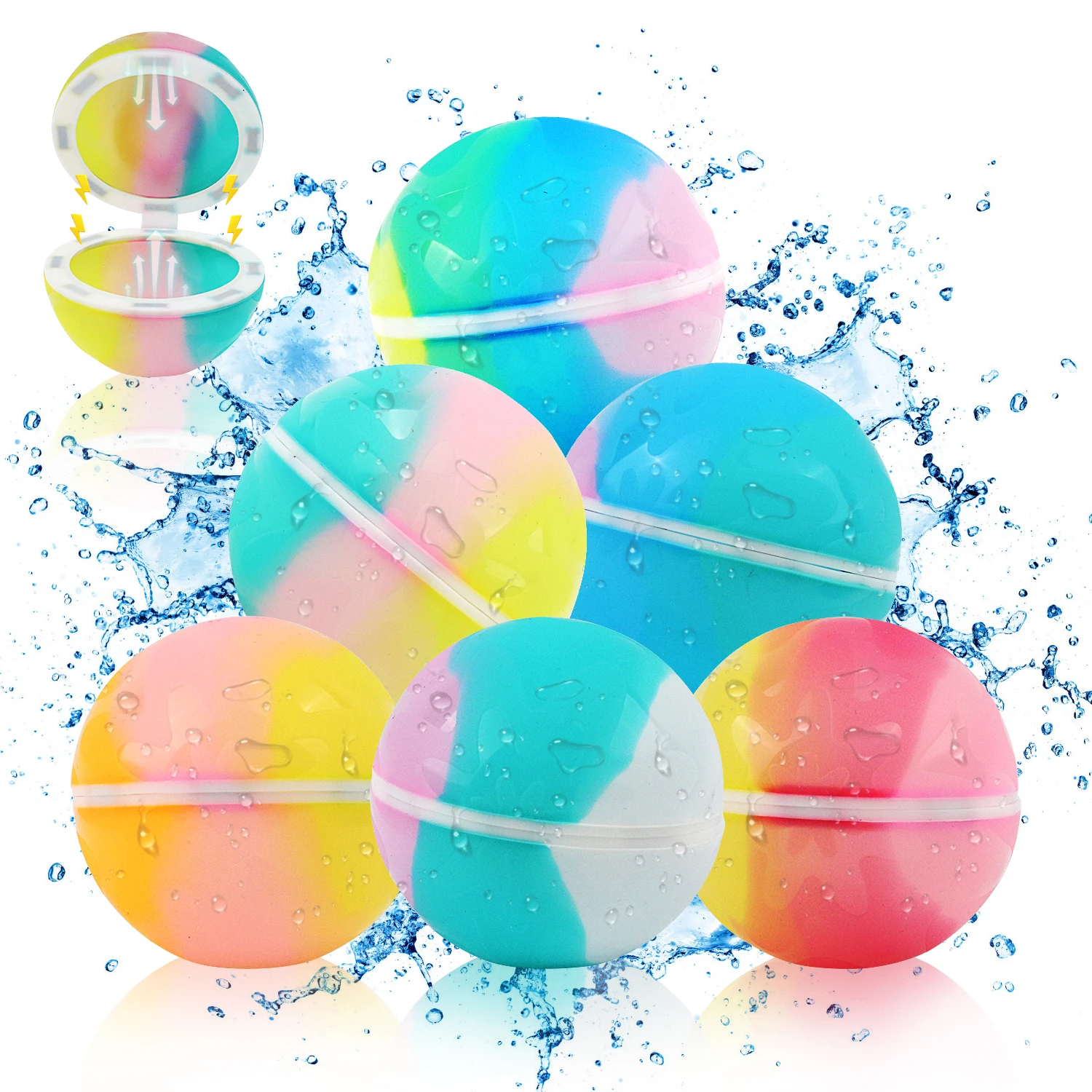 

Magnetic silicone adhesive fan colored toy, large 6.8cm water ball, reusable, quick water injection, summer water fight