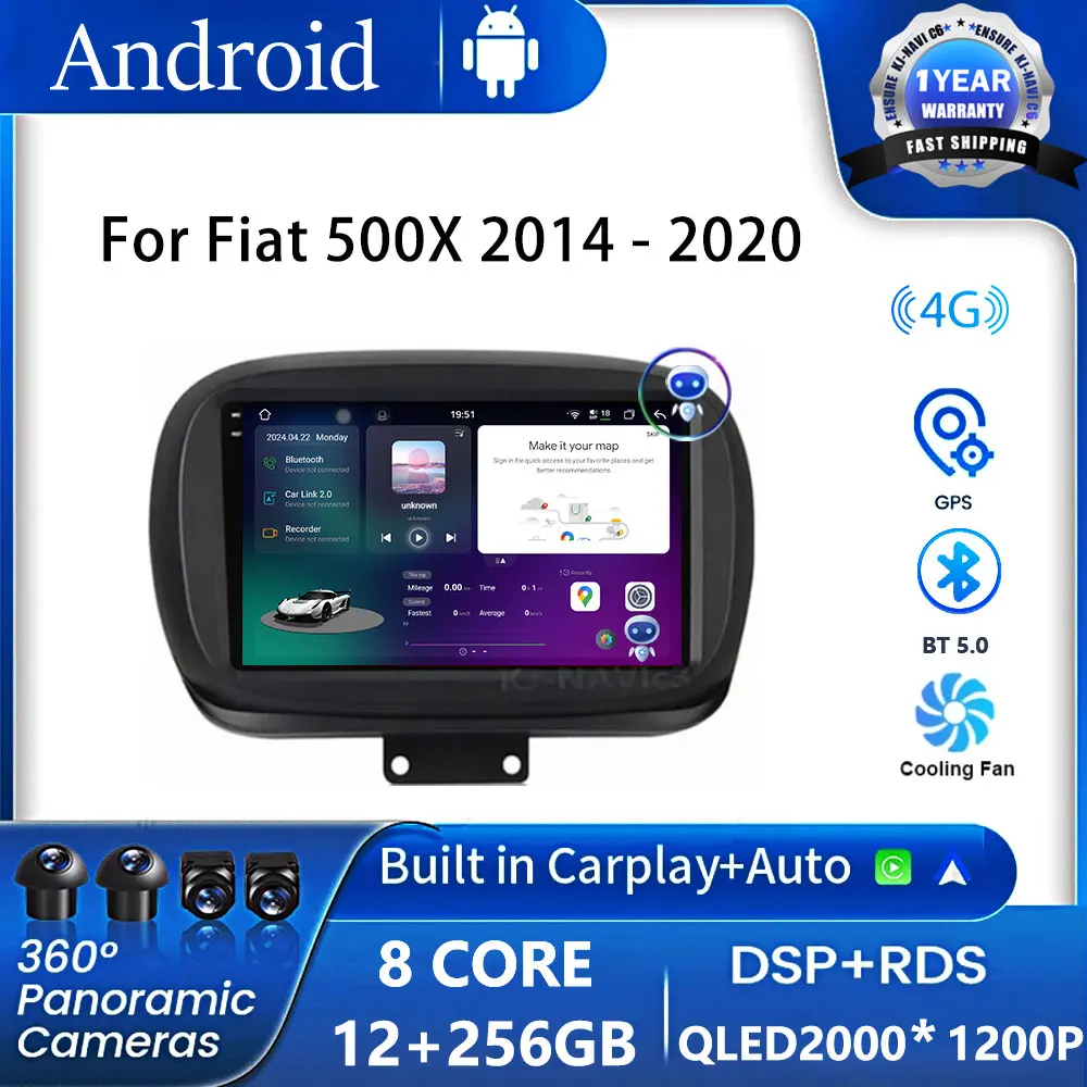 Android OS Auto Video For Fiat 500X 2014 - 2020 Car Radio Multimedia Video Player GPS Navigation Track Carplay No 2Din 2 Din DVD