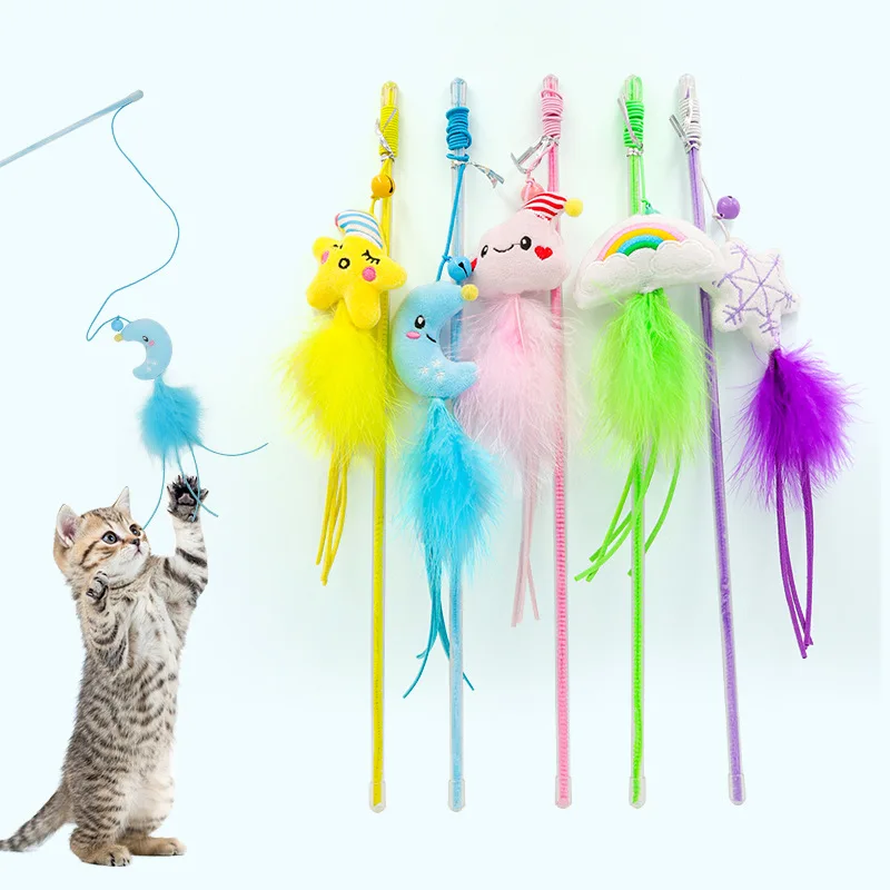 Cat Toys Cute Girl Teasing Cat Stick Bell Feather Teasing Cat Rod Sound Hi Play Pet Supplies