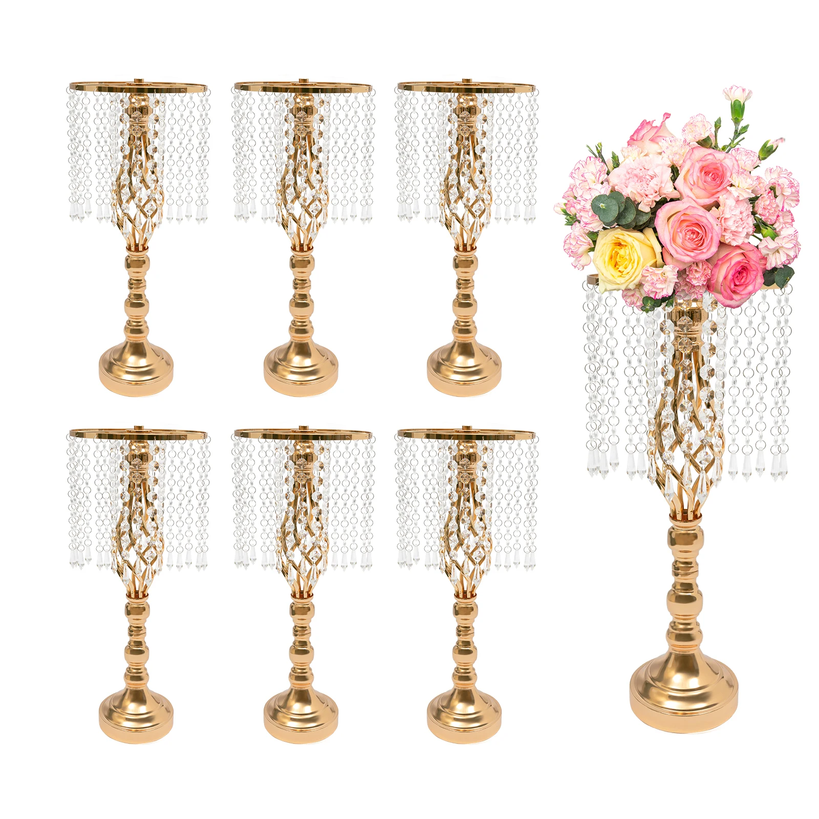 6/10 Pcs Crystal Flower Stand Wedding Centerpieces For Tables Pillar Flower Vase Party Decor