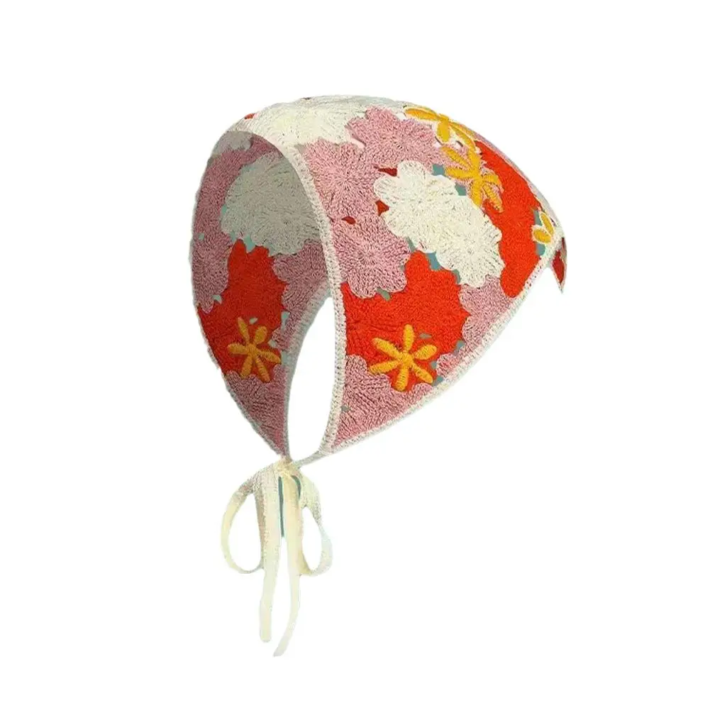 Cute Girl Headscarf Braided Triangle Scarf Handmade Towel Fashion Hollow Headscarf Headband Crochet Little Daisy Triangle H F0W0