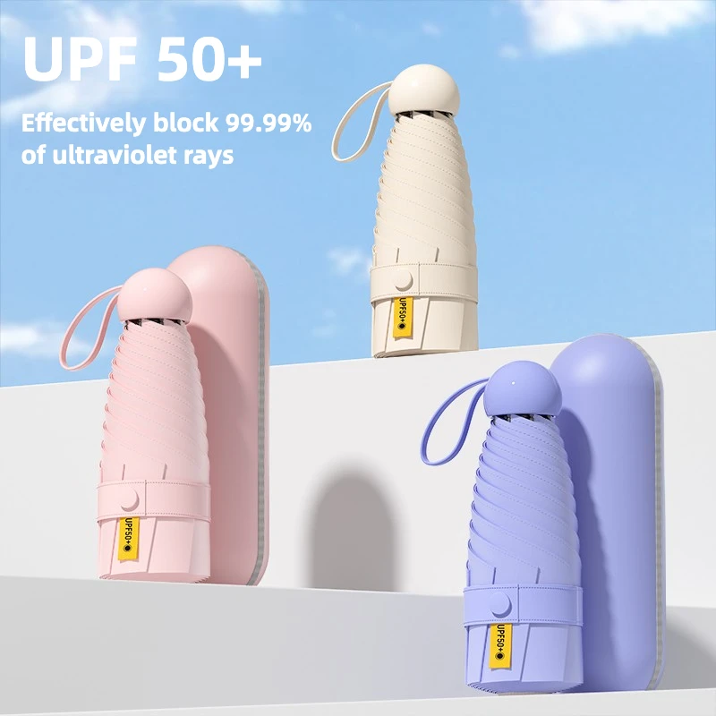 

Mini Women Umbrella Small Pocket Five Folding Sunshade Umbrellas Sunscreen UV Protection Capsule Umbrella Sunny and Rainy