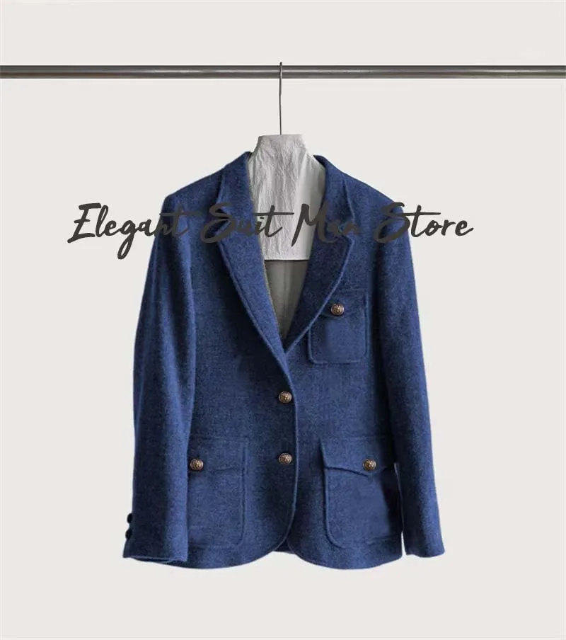 

Italian style Vintage Woolen Cashmere Man Slim fit Suit Jacket Business Blazers Gray Man Coat Hunting style suit jacket