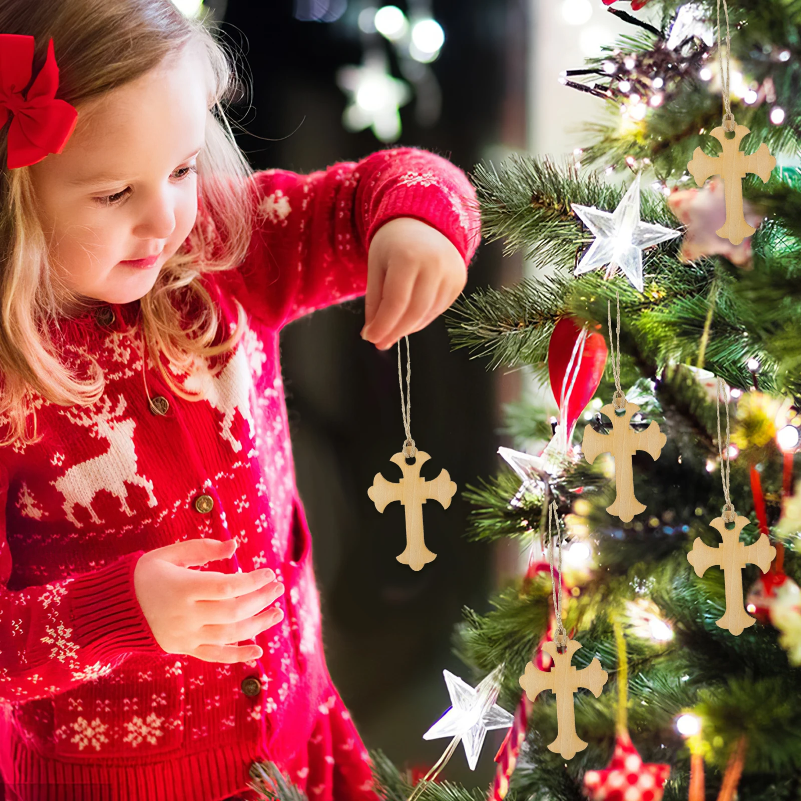 

50pcs Cross Decorations Solid Wood Wooden Cross Wall Decor Christmas Tree naments Wall Hanging Festive Craft Home Accessories