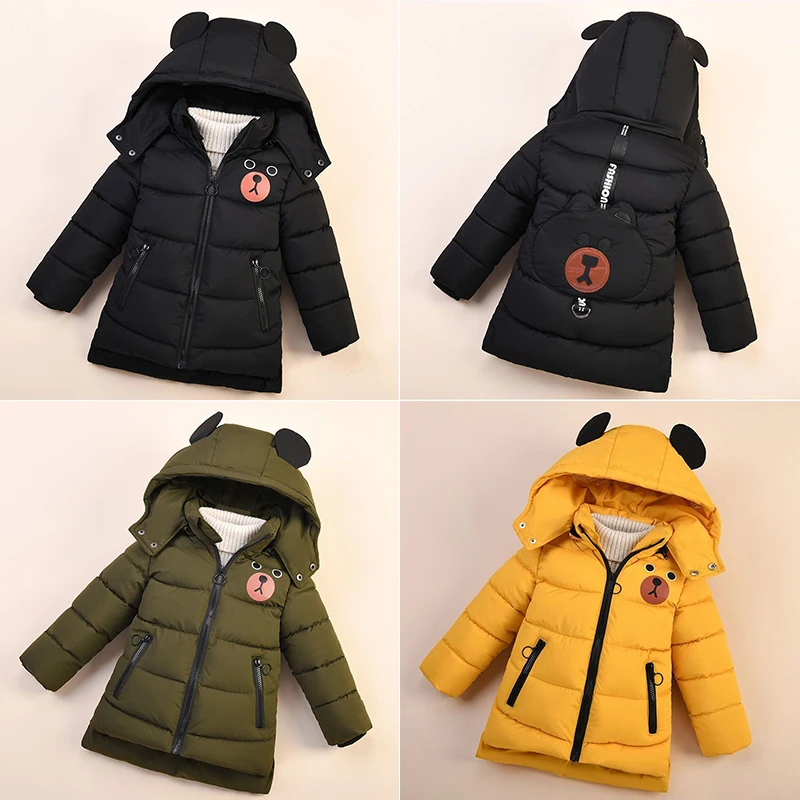 

Bear Winter Baby Boys Jacket Keep Warm Fashion Christmas Girls Princess Coat Hooded Zipper Outerwear Birthday Gift Kids Clothes