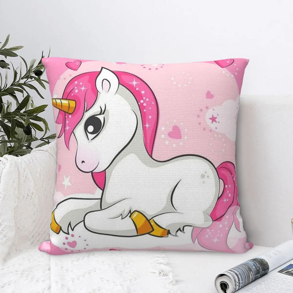 

Pink Unicorn Pillowcase Polyester Cushion Comfort Throw Pillow Sofa Decorative Cushions Used for Home Bedroom Living Room