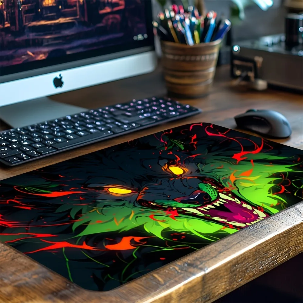 Green Werewolf-themed game mat with area divisions, suitable for card games, tabletop games, etc., can be used with keyboards
