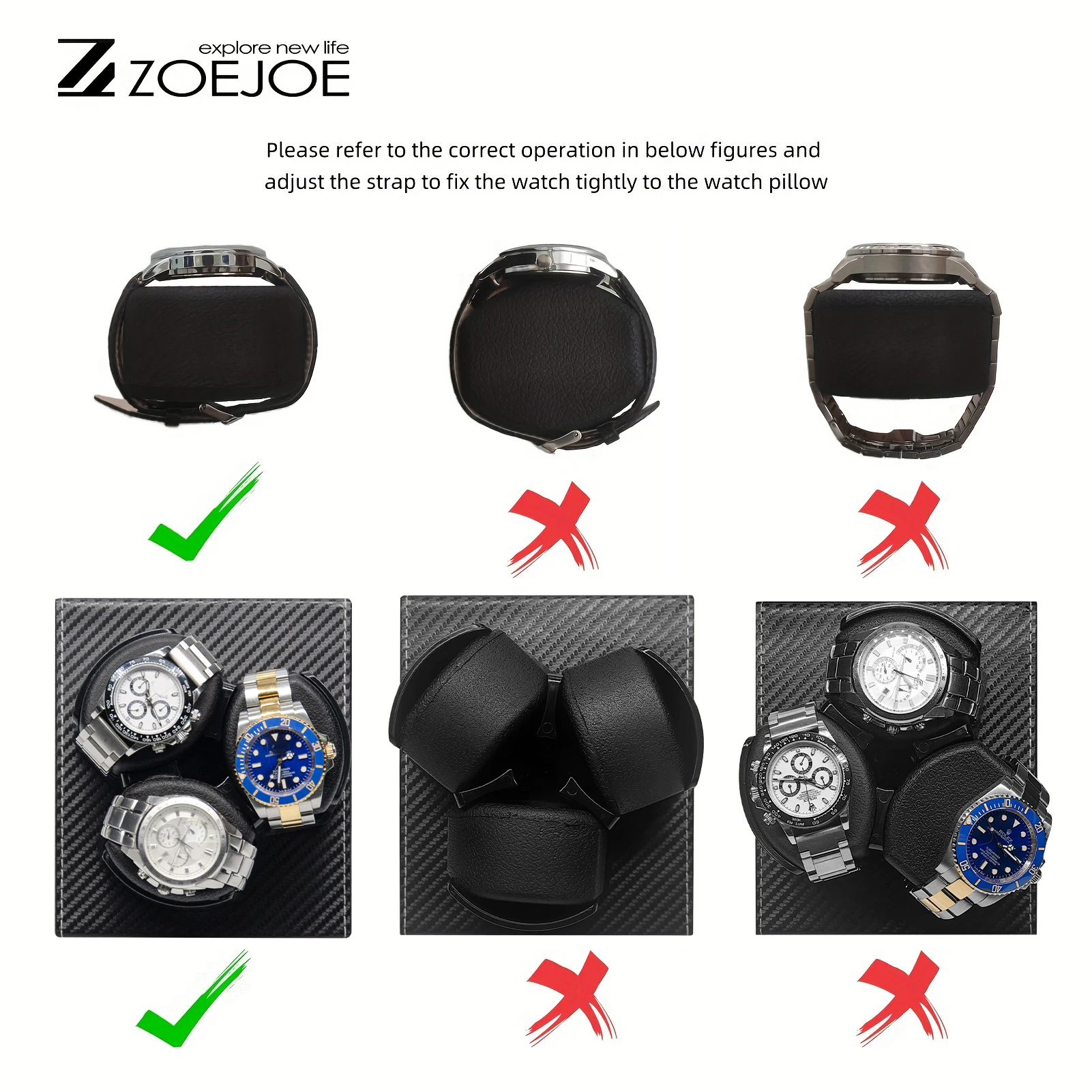 ZOEJOE 3 فتحات ماكينة لف ساعات أوتوماتيكية بولي Leather الجلود ألياف الكربون كابل يو اس بي مخدة ناعمة ملفاف ساعة هدايا عيد الميلاد للرجال والنساء