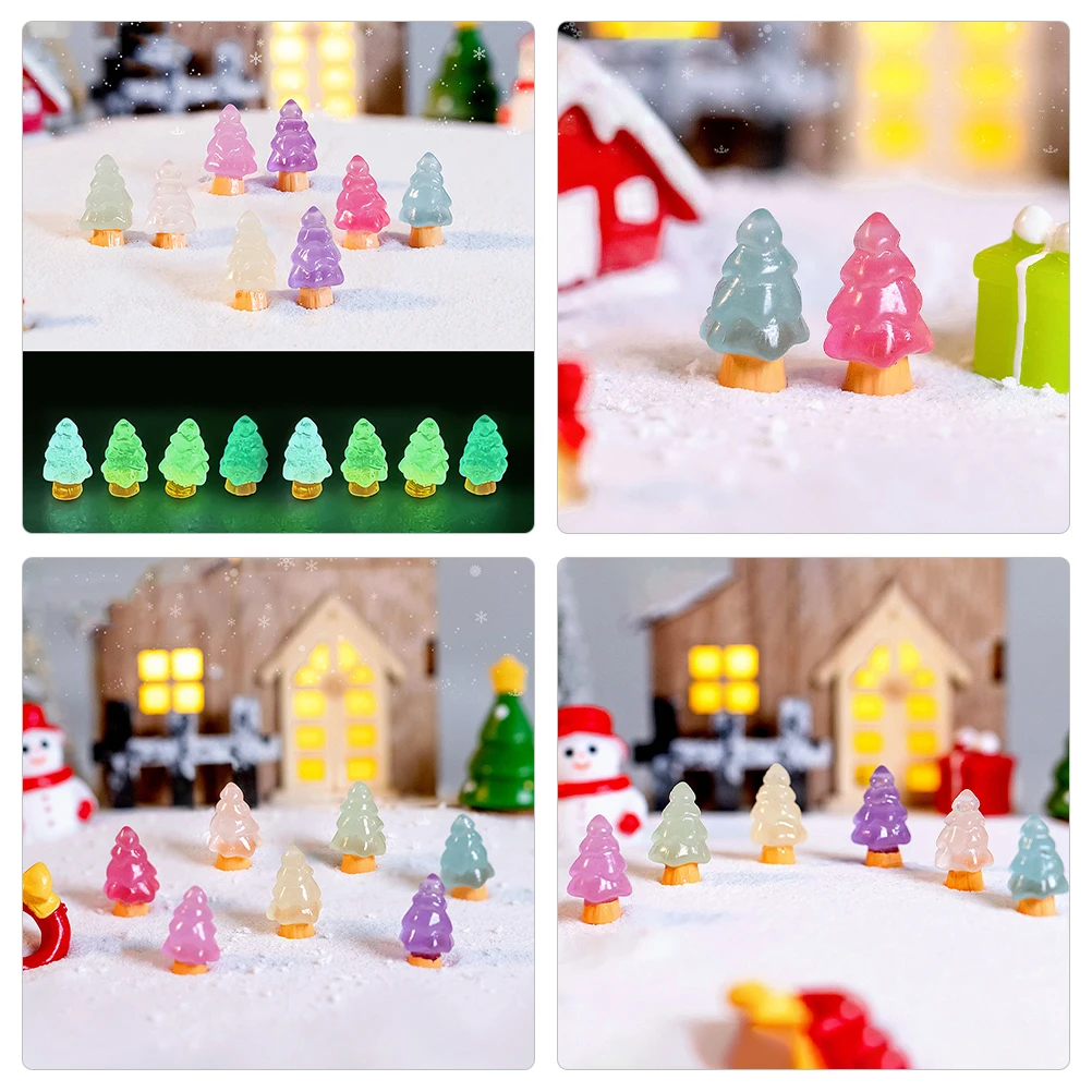 

32pcs Mini Christmas Tree Resin Decoration Luminous Small Xmas Ornament Glow In Dark Desktop Party Office Hotel Decor