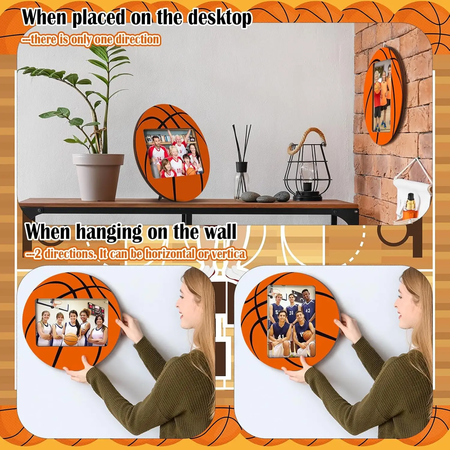1/2/3/4 Pcs Wooden Picture Frame Basketball Theme Sport Photo Display Tabletop Gifts for Team Party 4x6'' Photos