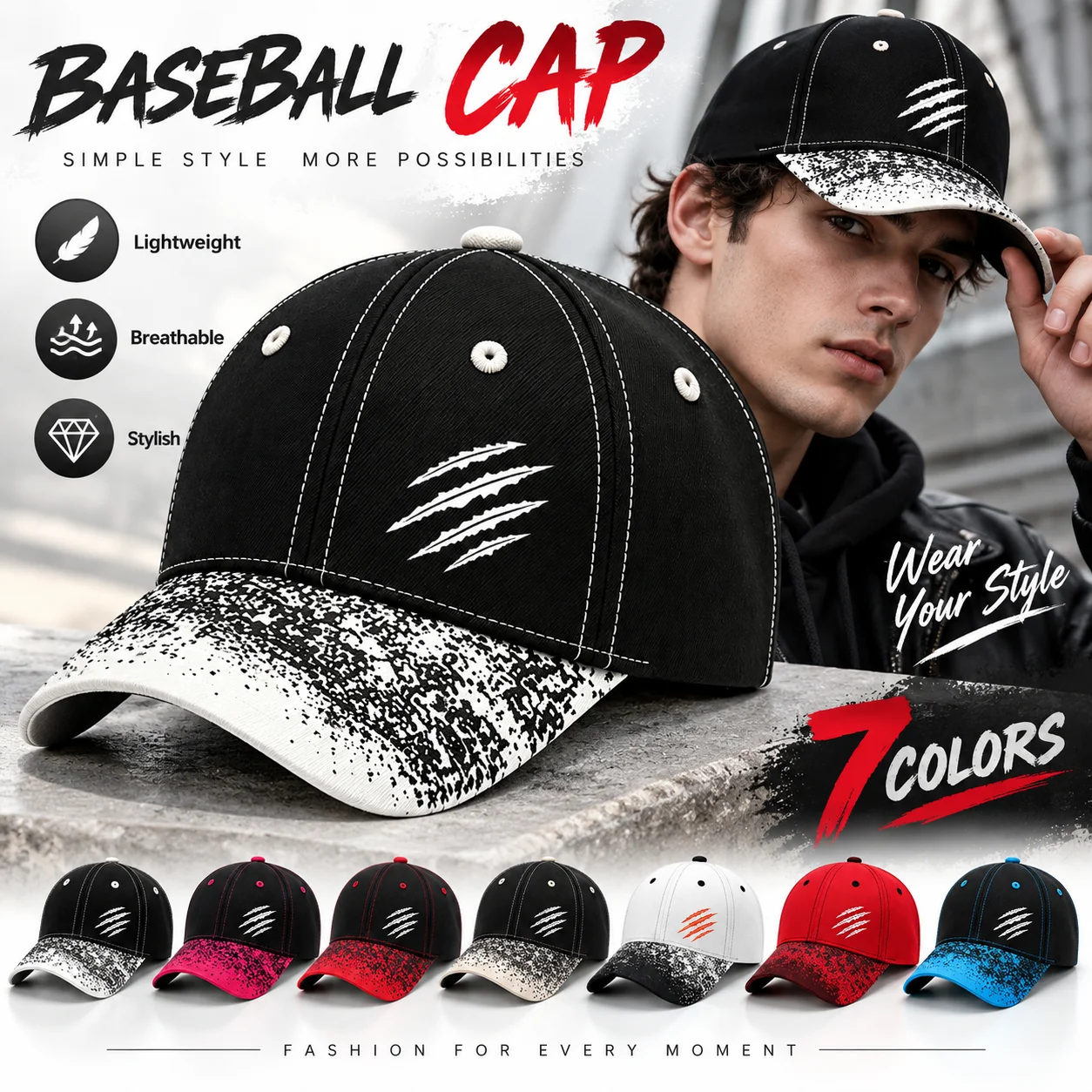 1PC red claw scratch baseball cap, adjustable, outdoor travel casual streetwear, suitable for both men and women as a gift
