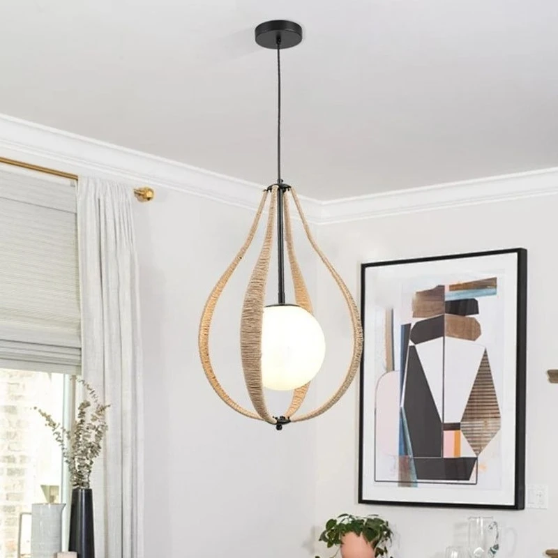 New American Country Handmade Rope Pendant Light Industrial Style Dining Room Bedroom Study Lamp