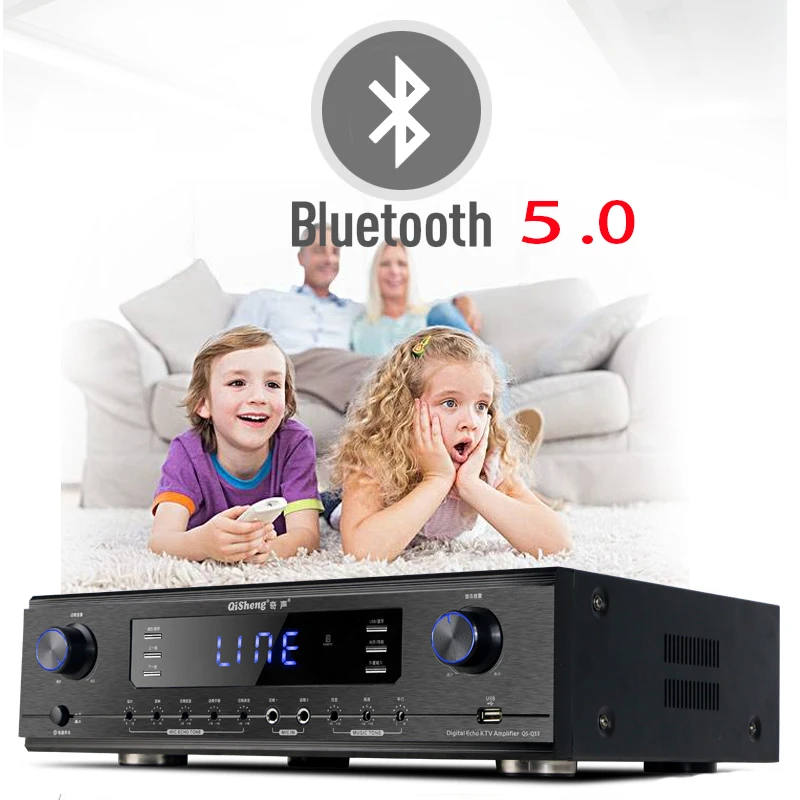 KYYSLB 220V 400W*2 Professional High Power 5.0 Bluetooth Amplifier Home KTV Subwoofer Hifi Digital Karaoke Amplificador