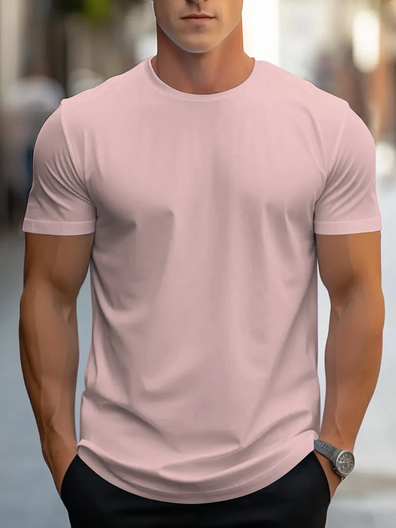 Summer short-sleeved T-shirt round neck men's solid color design fashionable and simple casual daily versatile fabric soft