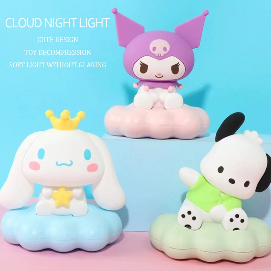 New Japan Style Sanrios Night Light Enamel Cloud Cartoon Kuromi Cinnamoroll Pochacco Small Table Light Illuminating Decoration