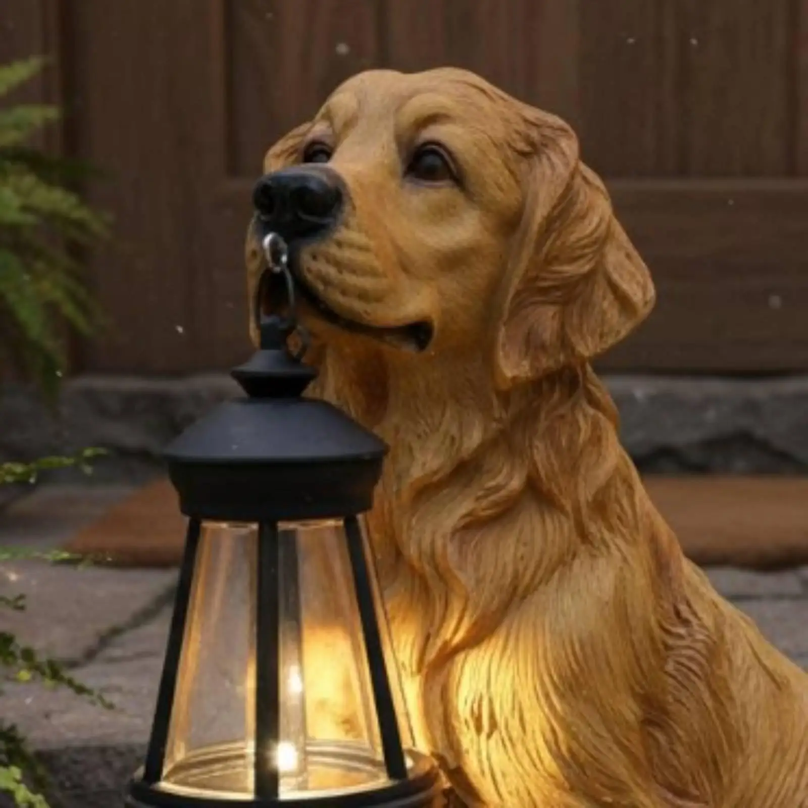 Outdoor Decorative Light Resin Dog Garden Yard Sculpture with Hanging Lantern for Outdoor Balcony Decor - view 3