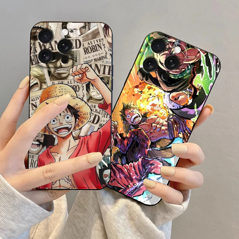 Anime Ones Pieces L-Luffy For iPhone 15 14 13 12 11 XS XR X 8 7 SE Pro Max Plus Mini Black Soft Phone Case