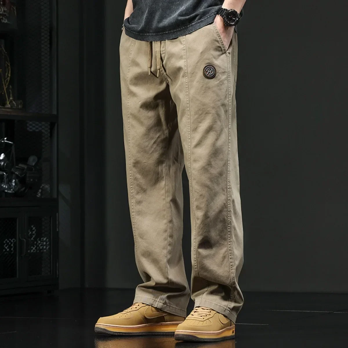 

Versatile Hot Selling Men's Casual Pants Straight Leg Wide Leg Pants with Drawstring Solid Color Men's Classic Loose Version