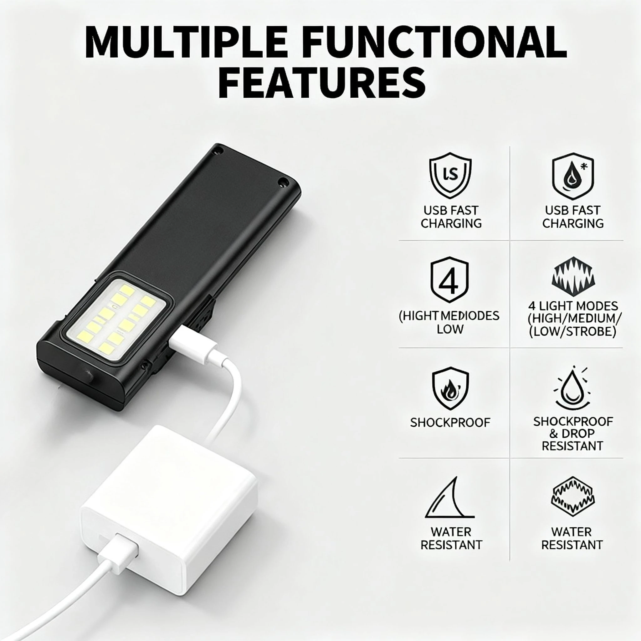 COB ضوء العمل مصباح يدوي محمول مع USB قابلة للشحن LED مصباح يدوي مشرق للتخييم إصلاح السيارات مقاوم للماء مع مشبك القلم #1