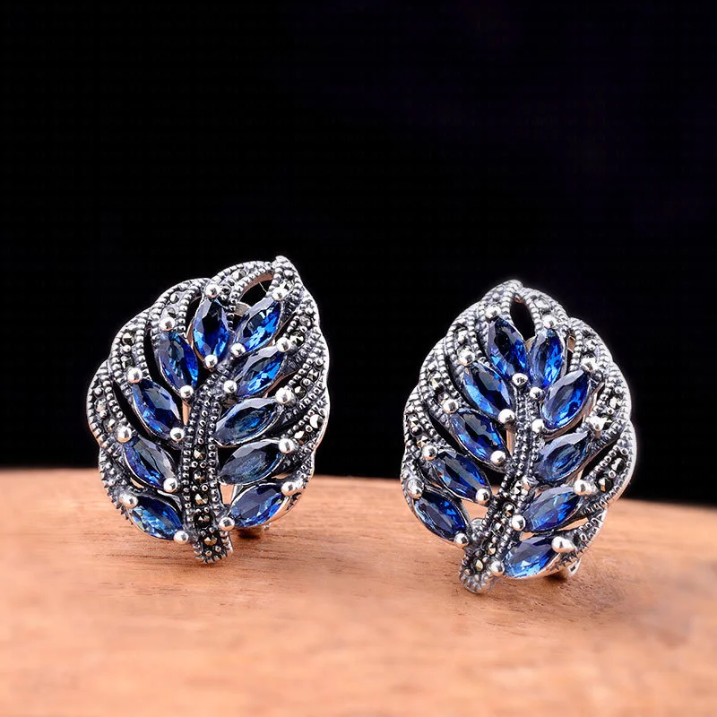

BOCAI S925 серьги-клипсы из стерлингового серебра для женщин, ретро креативные листья, инкрустированные гранатом, корундом, зажимы для ушей, новые модные украшения