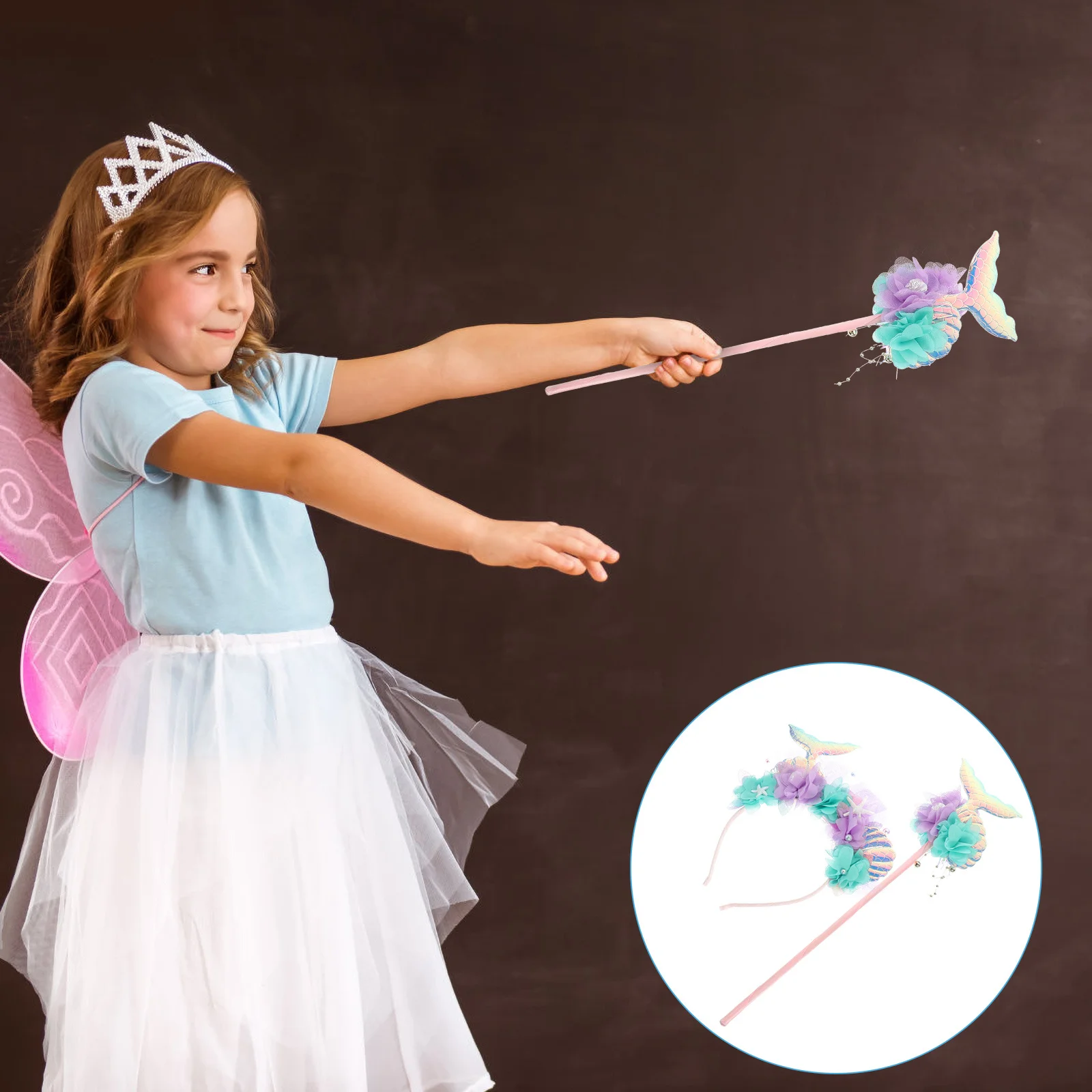 

1 set 1 Set Mermaid Hairband Fairy Wand Sequins Tail Decor Props Girls Cosplay Party Accessory Play Pretend