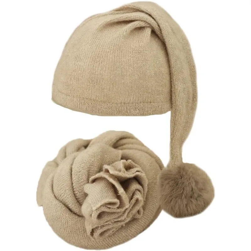 

Newborn Photography Set - Knit Wrap & Pom Pom Hat Outfit - Ultra-Stretch Swaddle Blanket for Baby Boys & Girls (0-3 Months)