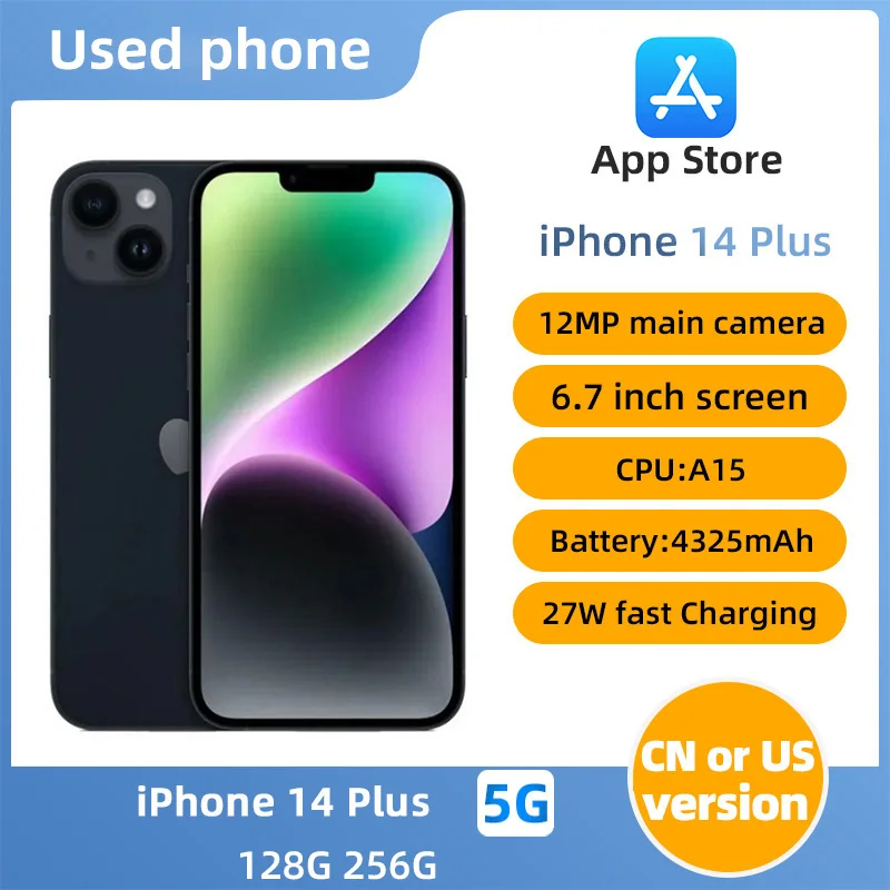 Apple iPhone 14 Plus 5g 6,7-дюймовый OLED-экран Смартфон 12 МП Камера 4325 мАч 27 Вт Зарядка IOS Apple A15 Оригинальный Б/у iPhone