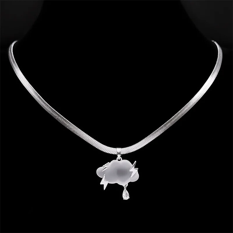 Y2K Floating Cloud Lightning Crystal Raindrop Kpop Choker Necklaces Stainless Steel Necklace EMO Women Jewelry Gift NGG6626-8S03