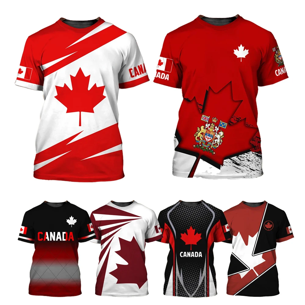 

Canadian Flag Emblem Tshirts For Men Canada Maple Leaf Pattern 3D Print T-shirt Fashion Casual Round Neck Short Sleeved Tees