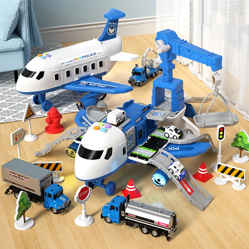 

Children DIY Transformation Aircraft Toys Simulation Music Track Inertia Model Toy Police Fire Puzzle Toys Birthday Gift For Kid