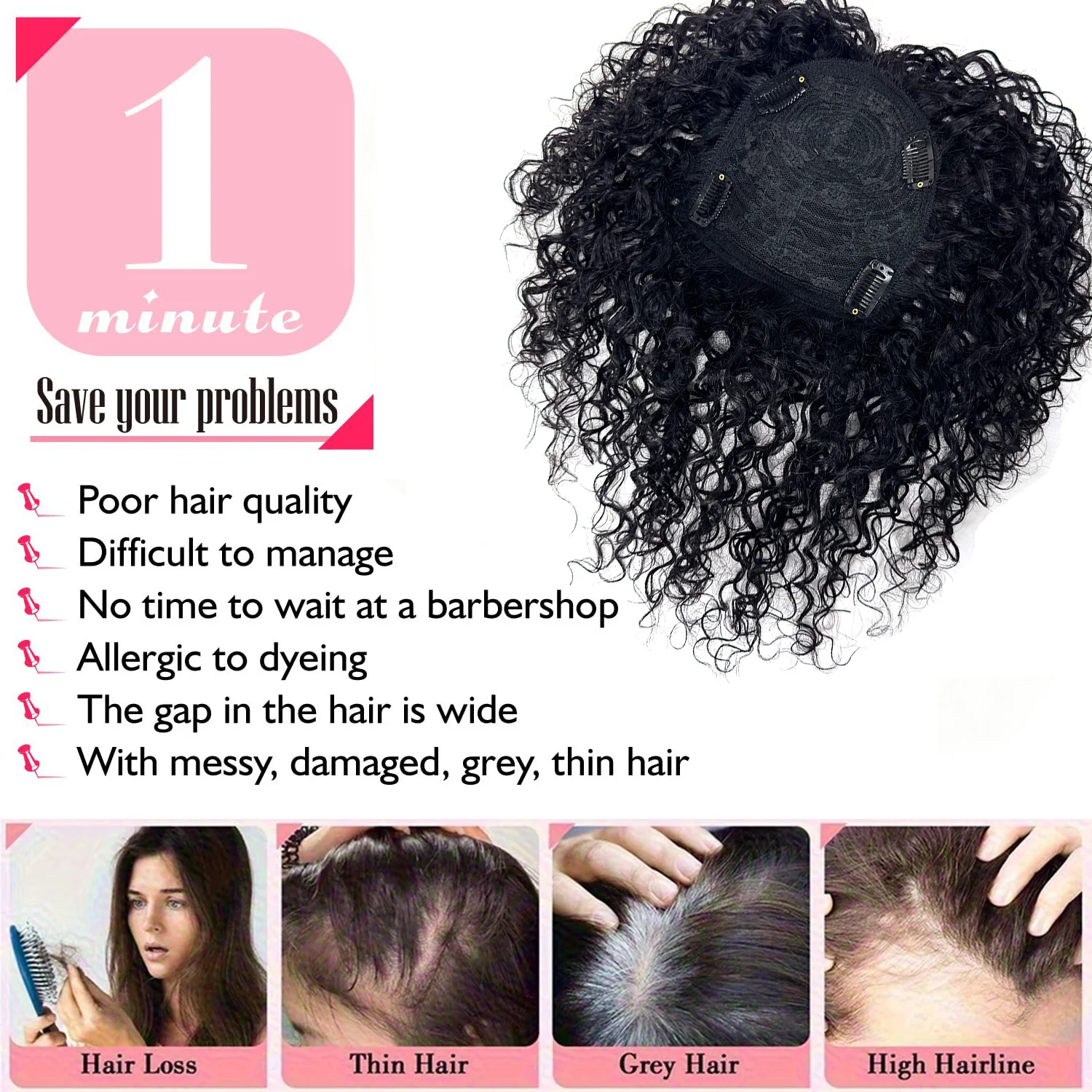 100% Human Hair Water Wave Topper - Hair Pieces Invisible Clips In Wig Pieces Clip-In Hairpiece,Lightweight&Breathable Extension