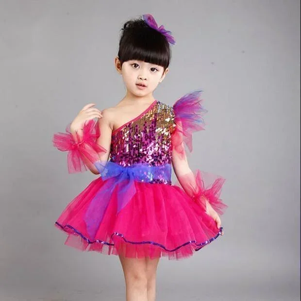 

Children's performance stage costumes for girls' sequin outfit gauze dresses fluffy skirts kindergarten girls jazz dance costume