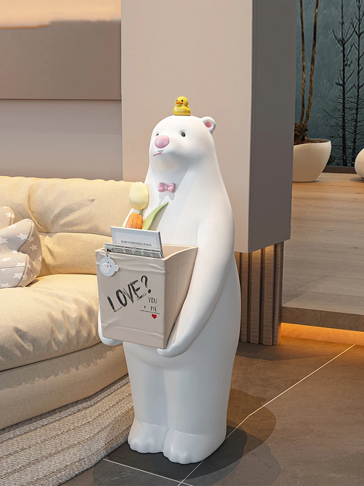 Imagem -03 - Estátua de Urso Branco para Decoração Doméstica Sala de Estar Grandes Enfeites de Armazenamento Estatuetas Interiores Estilo Simples Presentes Domésticos