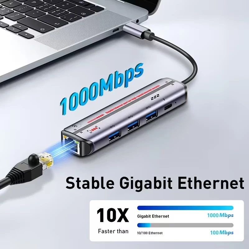 5-in-1 USB‑C Multifunction Adapter 3x USB 3.0 5Gbps PD 100W Charging for Laptop Desktop Home Office