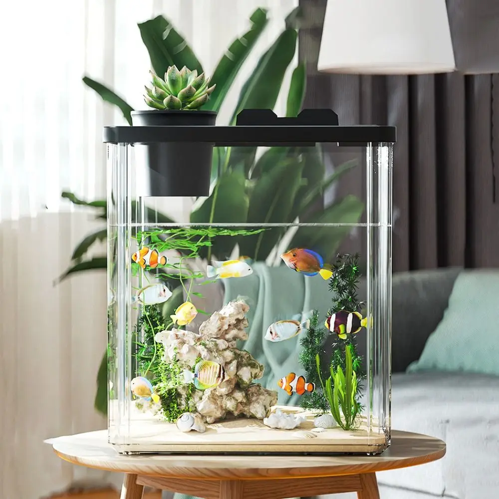 

Transparent Betta Fish Viewing Box Plastic Removable Tabletop Fish Tank Goldfish Bowl with Cover Hydroponic Planter Fish Tank