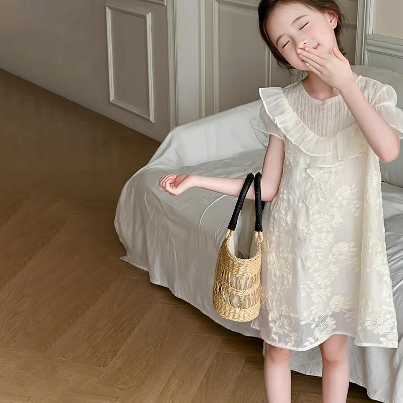 Girls Summer Dress 2024 New Style Big Child Princess Dress Children Baby Girl Celebrity Fashion White Princess Summer Skirts