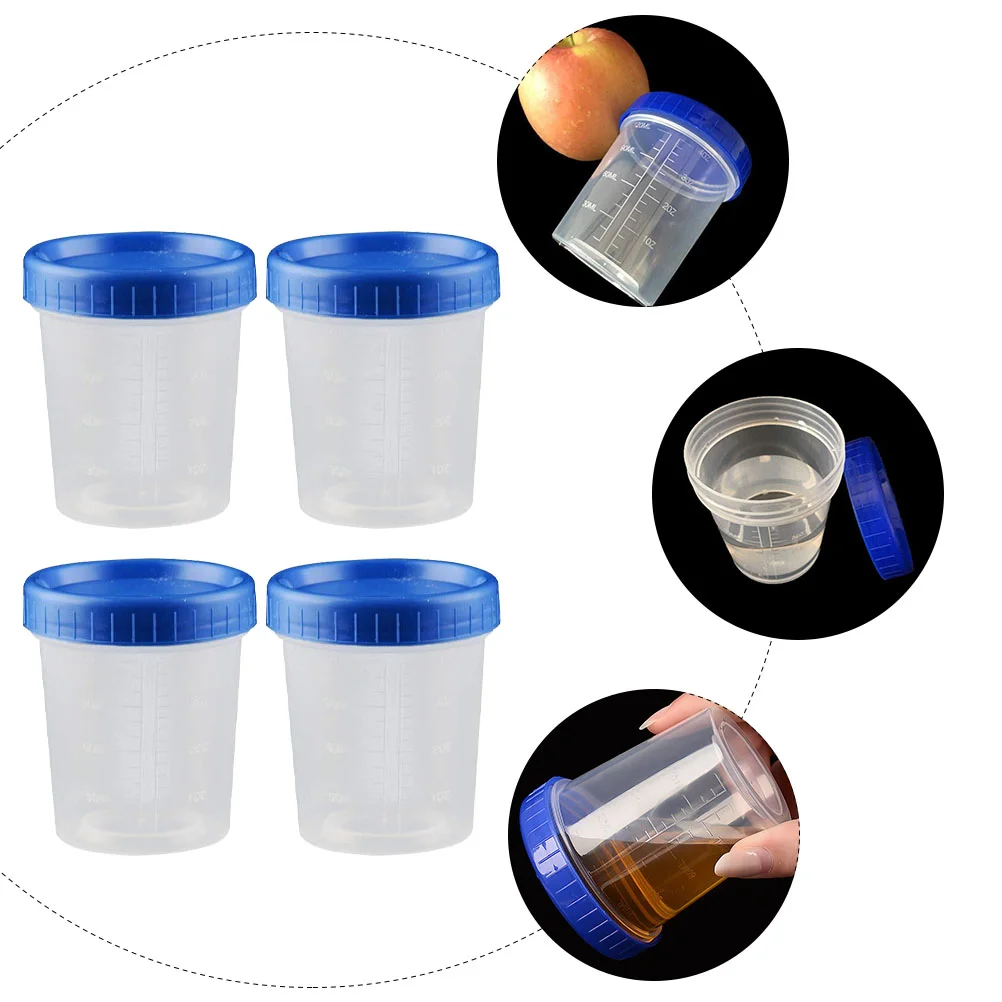 25 Pcs Liquid Measuring Cups Blue Lid 120ml Urine Sample Container Sampling Specimen Test