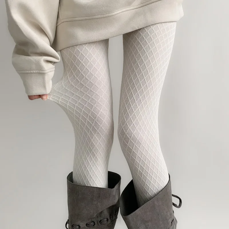 

Winter Vintage Plaid Warm Jacquard Knitted Tights Women Spring Autumn Versatile Pantyhose Skinny Leggings Basic Warm Stockings