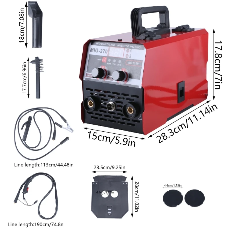 367D 25-270A MIG Welder 110V Welding Machine MIG/TIG/MMA Gasless Welder Machine Inverter Portable Welder with Welding Wire