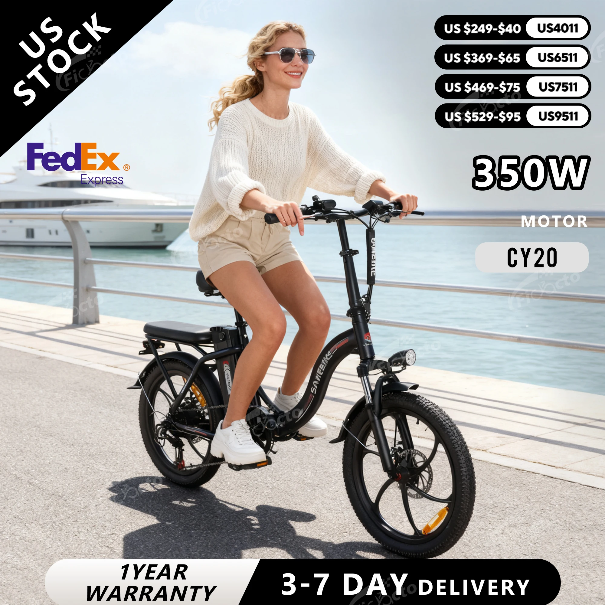 

SAMEBIKE E-bike CY20 36V12AH Removable Battery City Road Electric Bike Adult 20-inch Tire Road Mountain Folding Electric Bicycle
