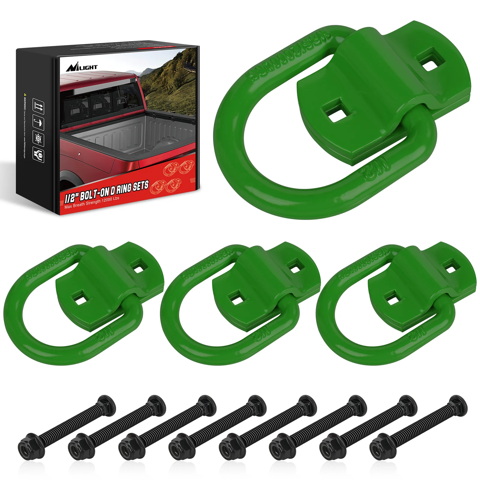 

Nilight 4 PCS D Ring Tie Down Anchor 1/2" Heavy Duty Rings with Screws Bolts on Trailer Truck Bed Cargo 12000 Lbs Break Strength Hook Black/Red/Green